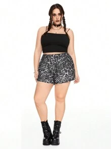 ROMWE Plus Size Women's Leopard Printed Shorts With Paperbag Waist - Multicolor - View 2