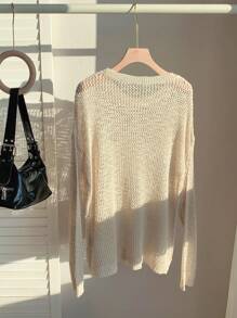 SHEIN EZwear Women's Early Autumn Large Mesh Hollow Star Pattern Sweater, Suitable For Daily Wear, Best-Selling Style