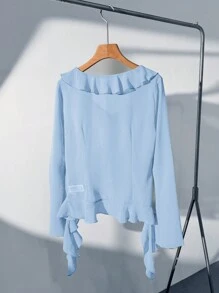 Firerie 不对称前开长袖衬衫，带荷叶边