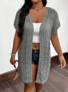 SHEIN LUNE Chaqueta casual de talla grande sólido de cuello en V con mangas cortas - Gris - Ver 1