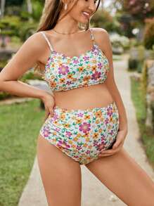 SHEIN Maternity Summer Beach Mini Ditsy Floral Bikini Set - Multicolor - View 5