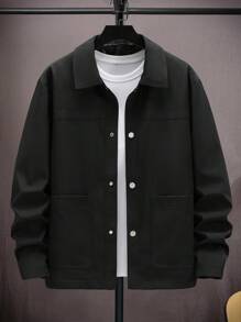 Manfinity Homme Chaqueta sencilla de diario de unicolor para hombres - Negro - Ver 3
