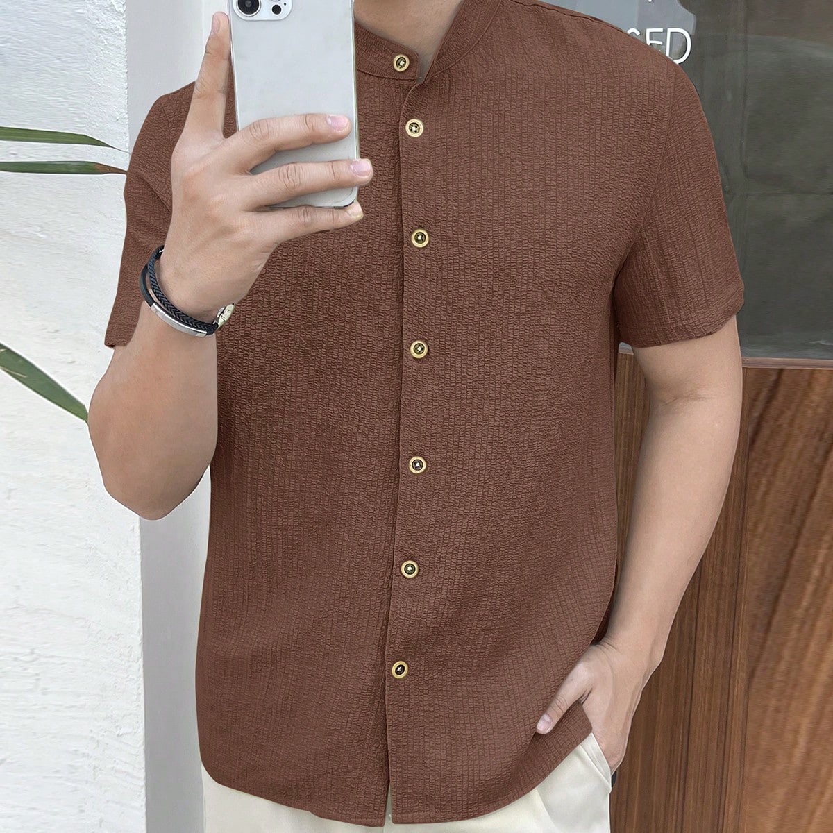 Camisa casual de manga corta con botones a rayas para hombre, camisa casual con botones hacia abajo con bordado de caballo, top de verano para playa y
