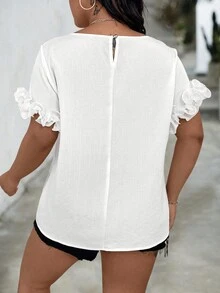 INAWLY Camisa de talla grande con manga decorada con encaje en forma de onda - Blanco - Ver 2