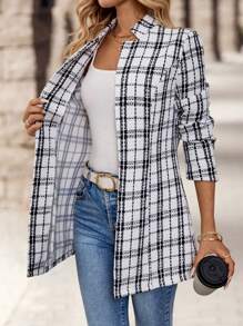 EMERY ROSE Plaid Printed Casual Holiday Long Sleeve Jacket