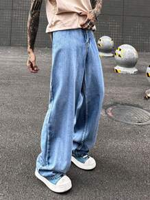Manfinity Roghcode Jeans holgados para hombres de estilo vintage Streetwear Y2K - Azul lavado medio - Ver 6