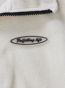 Teen Girls' Casual Fashionable Half Zip Stand Collar Fleece Pullover, With Letter Badge, For Autumn/Winter, Suitable For Traveling And School/Work Commute - Apricot - View 6