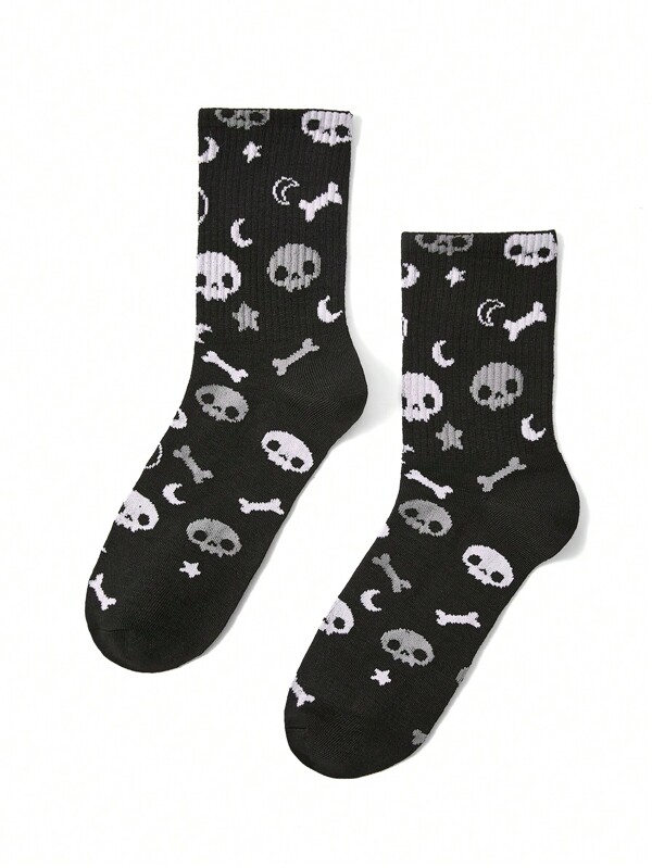 XMorfina Sosete Artist Dark Halloween Skeleton Pattern Jacquard Mid-Galf, Sărbători