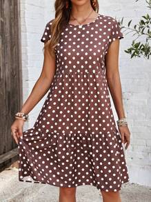 EMERY ROSE Women's Simple Polka Dot Print Round Neck Daily Wear Dress - Multicolor - View 6