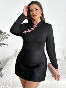 SHEIN Privé 大尺碼女性修身優雅長袖上衣，帶扣裝飾，適用於春夏季節 - 彩色 - 查看 6