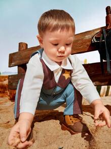 SHEIN Baby Boy Autumn Denim Shirt, Long Pants And Hat Set - Blue - View 4