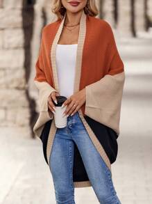 EMERY ROSE Color-Block Asymmetric Hem Casual Long Sleeve Cardigan - Multicolor - View 5