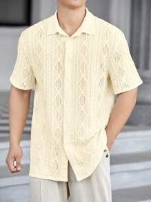 GENTILAND Men's Summer Casual Solid Color Textured Short Sleeve Shirt - Yellow - View 1