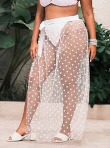 SHEIN Swim Curve 大码纯色性感网眼罩衫夏季 - 白色 - 查看 7