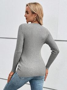 SHEIN Maternity Spring/Autumn Casual Solid Color Half-Zip Slim Fit Sweater, For Winter