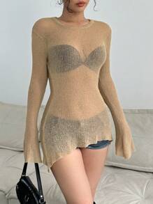 SHEIN Unity 無胸罩設計實心波浪飾長袖毛衣