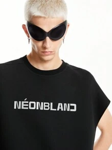 Manfinity VCAY Men's Knitted Street Style Air Layer Vest, Loose Fit, 3M Reflective Print, Suitable For Summer Fashion - Black - View 5