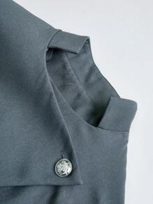 SHEIN Unity Women's Solid Color Simple Daily Woolen Big Swing Coat - Grey - View 5