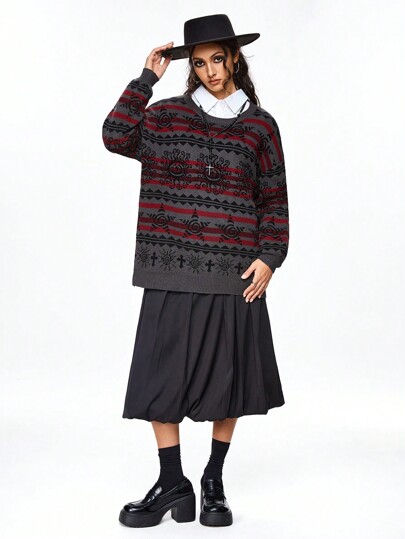 Pull décontracté d'automne/hiver à motif géométrique et caricature