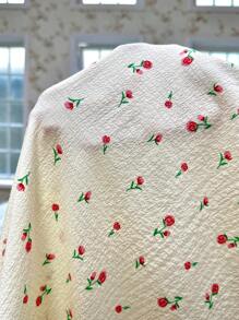 CottageSlumber Camisón corto estilo baby-doll con estampado de rosas, cuello cuadrado, decoración de lazo, dobladillo volante, y cremallera de seda crepé burbujeado, para temporada festiva y vacaciones