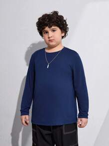 SHEIN Tween Boys Extended Size Regular Long Sleeve T-Shirt 4pcs Set, Fall/Winter