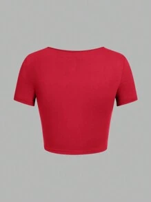 SHEIN EZwear 3入組休閒純色萬用方領短袖女士T恤，夏季完美穿搭 - 彩色 - 查看 4