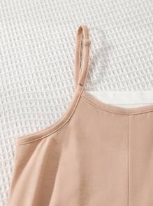 SHEIN Mono de tirantes de espagueti de punto de bloque de color para niñas preadolescentes - Multicolor - Ver 3