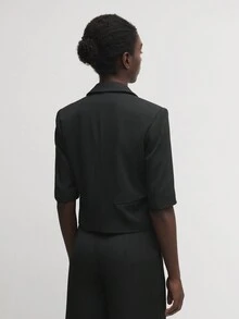 BizChic 女士商务办公短袖纯色翻领简约西装外套 - 黑色 - 查看 2
