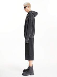 Manfinity RebelGame Sweat-shirt à capuche avec fermeture éclair pour homme, Streetwear tricoté avec Logo de flocon de neige imprimé, surdimensionné, épaules tombantes, pour automne/hiver - Noir - Voir 6