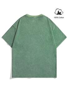 Manfinity EMRG 男士寬鬆版標語和天使印花放肩T恤 - 綠色 - 查看 3