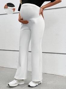 SHEIN 孕婦休閒&通勤喇叭褲，可調節彈性高腰全長孕婦褲