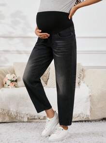 SHEIN Verstelbare taille, rechte pijpen, casual zwangerschapsjeans, veelzijdig