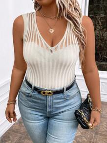 SHEIN Clasi Plus Size Solid Color Mesh Splice Hollow Out Sleeveless Sweater Vest