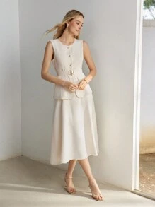 MOTF PREMIUM SOLID A LINE BELTED DRESS, WOMEN OUTFIT