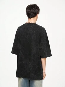 Manfinity Hypemode Áo thun nam cổ tròn tay ngắn họa tiết hoạt hình thường ngày mùa hè được giặt sạch - màu đen - Xem 2