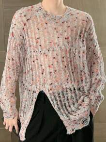 Claim Dot Men Marled Knit Distressed Sweater For Dailywear - Multicolor - View 4