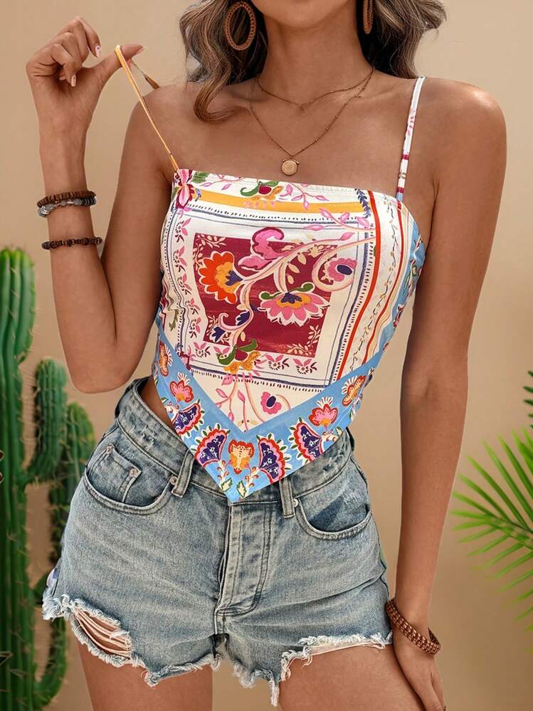 Travachic Camiseta sin mangas asimétrica casual de mujer con estampado floral para vacaciones - Multicolor - Añade 3