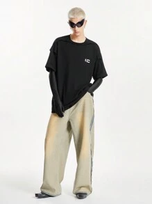 NEON BLANC 男士 100% 纯棉休闲针织破洞破坏效果宽松圆领短袖 T 恤，适合夏季 - 黑色 - 查看 5