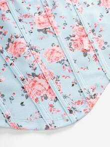 Vivid Eden Kurzes bedrucktes Strick-Trägertop für Frauen, Urlaubskleidung - Blau - Übersicht 4