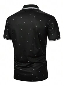 Calvornis Men's Summer Anchor Striped Short Sleeve Casual/Commute Polo Formal Shirt, Ceremony - Black - View 4