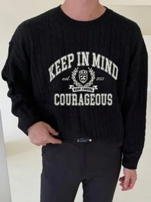 DAZY Men's Autumn Letter Printed Sweater - Black - View 3