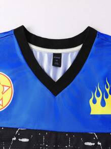 ROMWE MEN Street Life Bộ áo thun lưới tay ngắn vải bóng cho nam, phong cách thể thao đường phố - Xanh đậm - Xem 6