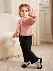 SHEIN Playful Pals Cardigan en peluche chaud et élégant pour bébé fille, parfait pour l'extérieur, l'automne et l'hiver - Vieux Rose - Voir 8