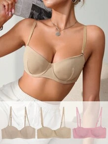 SHEIN Bộ Áo Ngực Nữ Màu Be Thường Ngày, Thoải Mái, Tối Giản, Nhẹ (3 Chiếc) - Nhiều màu - Xem 2