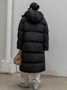 DAZY 女士纯色简约日常羽绒服，冬季女装，女士羽绒服 - 黑色 - 查看 6