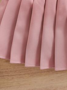 SHEIN Baby Girl Fashionable Cute Simple Color Suit Jacket & Pleated Skirt Suspender Vest Set - Pink - View 9
