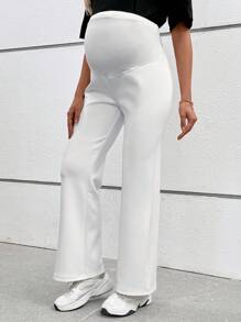 SHEIN 孕婦休閒&通勤喇叭褲，可調節彈性高腰全長孕婦褲