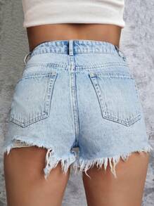 SHEIN Privé Distressed Slim-Fit Denim Shorts