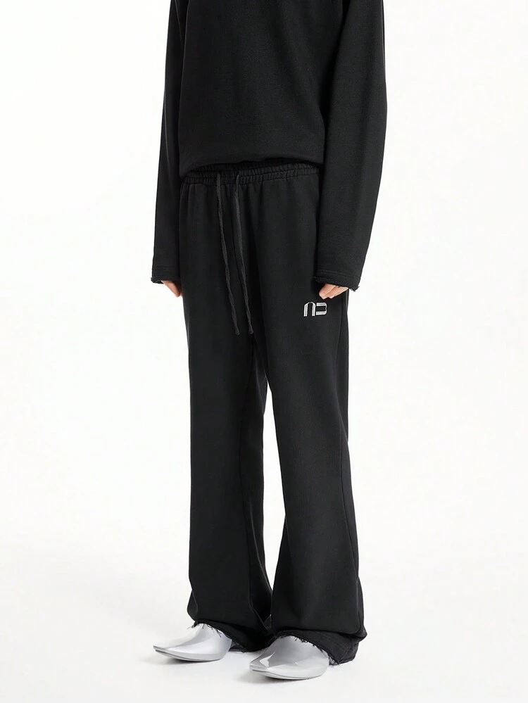 Men's Street Style Knitted Logo Embroidery Flared Loose Long Pants Suitable For Autumn And Winter Seasons