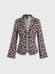 Lunelith SHEIN Lunessa Blazer casual con estampado de leopardo, cinturón de satén, para primavera/verano